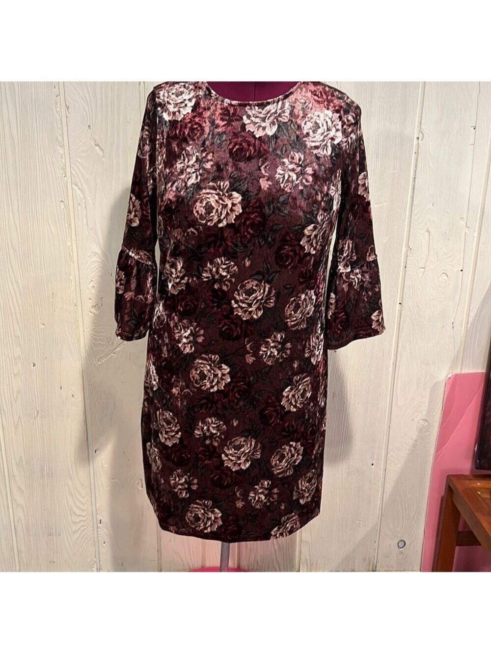 Alison Andrews Velvet Sheath Dress Large Ruffle Sleeves